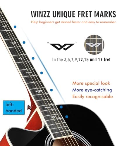 Winzz 4/4 Electro Acoustic Guitar, Left-Handed Western Guitar Set, Adult Beginners, Acoustic Guitar 41 Inch with 4-Band Equaliser (Dreadnought,Glossy Sunburst)