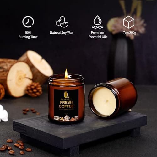 Fresh Coffee Candles, Coffee Scented Candle, Natural Soy Candles for Home Scented, Long Lasting with 50 Hour Burn Time, Gifts for Men Women B0F21RT1BQ