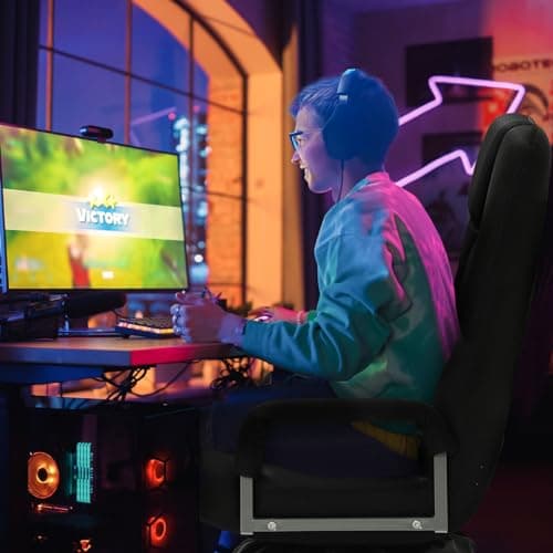 Swivel Gaming Chair Multipurpose Floor Gaming Chair for Playing Video Games, TV, Reading w/Armrest Lumbar Support & 6 Adjustable Postion Backrest for Adults, Black