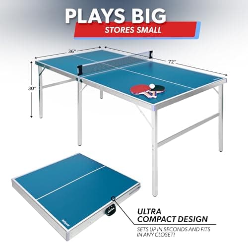 GoSports Mid-Size Table Tennis Game Set - Red or Blue - Indoor/Outdoor Portable Table Tennis Game with Net, 2 Table Tennis Paddles and 4 Balls