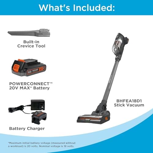 BLACK+DECKER POWERSERIES 20V MAX Cordless Stick Vacuum Cleaner, Household Vacuum Cleaners for Hardwood Floors and Carpet, LED Lights, Detachable, Anti-Tangle, Lightweight, Bagless (BHFEA18D1)