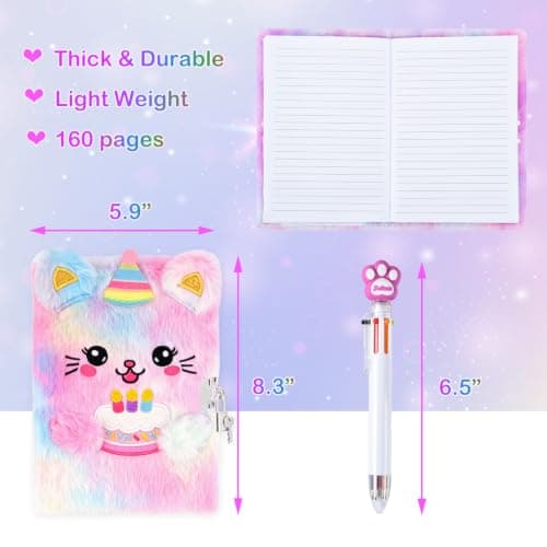 Secret Journal Notebook with Cute Purse Multicolored Pen Gifts for Daughter Grandkid Niece Student PJDRLLC Plush Cat Diary with Lock – Birthday Gift for 6-12 Years Girls B0H34DWW59