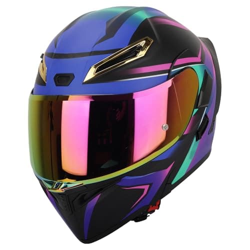 Womens Motorcycle Helmet with Bluetooth - DOT Modular Motorcycle Helmets with Dual Visor, Flip Up Full Face Purple Helmet with Speaker and Mic