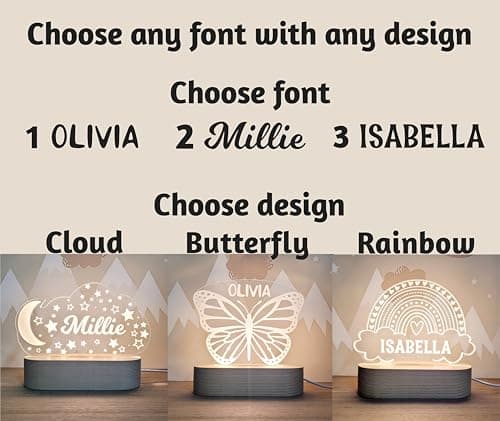 Custom Night Light Cute Personalized Baby Gifts Cloud Butterfly Rainbow Moon & Stars Customized Name Gifts Perfect Personalized Baby Girl Gifts and Customized Baby Gifts