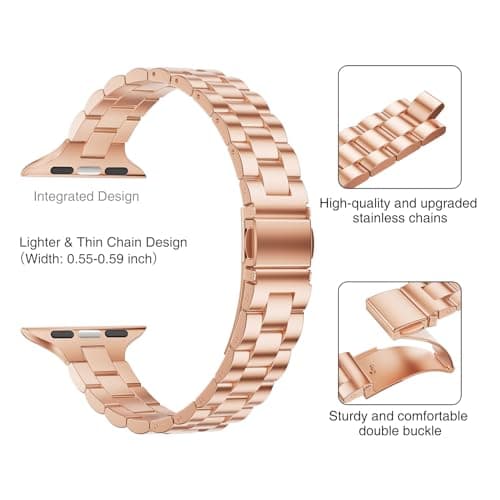Thin Bands Compatible with Apple Watch 40mm 38mm 41mm 42mm (Series 10 11), Stainless Steel Metal Replacement Adjustable Wristband Strap for iWatch Ultra3/2/1 SE1/2/3 Series 9/8/7/6/5/4/3/2/1 Women