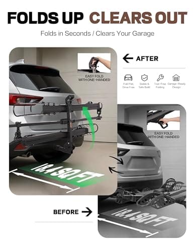 Bike Rack for Car Hitch Mount - Young Electric 2 Ebike Rack Heavy Duty Platform Carrier 200lb Capacity, Smart Tilting & One Hand Folding Bicycle Racks for SUV, Minivan, RV, Fits 5-Inch Fat Tires