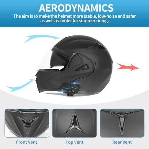 Motorcycle Bluetooth Modular Helmet, DOT Approved Dual Visor Full Face Flip up Bluetooth Integrated Motorcycle Helmets for Adults Men Women