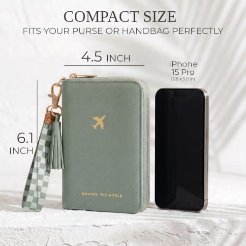 All-in-One Organizer for Women Holds up to 4 Passports, w Card Slots and Keychain - RFID Blocking Keeps Documents Safe Beautiful Passport Holder And Travel Wallet with Wristlet Strap B0FVNQP2BL