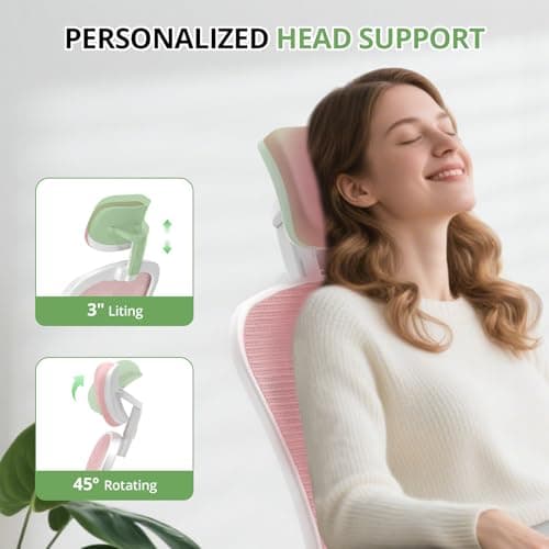 Office Chair Ergonomic Desk Chair, 330LBS Capacity, High Back Computer Design for Long Hours Comfort, Rolling Swivel Executive Task for Home Office with Flip-up Armrests, White Pink