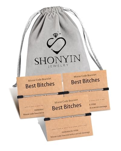 Shonyin Valentines Day Gift for Best Bitches Morse Code Bracelet Best Friend Gift for Women Funny Friendship Gift 2/3 PCS Christmas Friendsgiving Day Gift