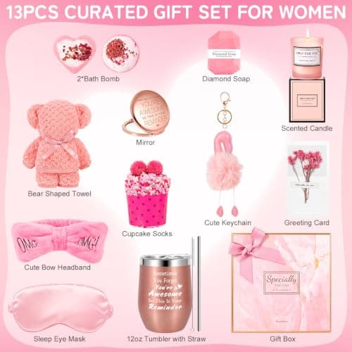 Gifts Basket for Women - Birthday Gifts for Women,Women Gifts Set Contains 13 Items Unique Female Gift Ideas,Relaxing Care Package Self Care Gift Box for Women Mom Wife Bestie Sister