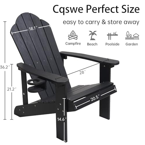 Adirondack Chair,All-Weather Can Used Patio Chair with Cup Holder,Sturdy Outdoor Lawn Chair,Easy Clean Surface and Anti-Tip Safety Features,Black