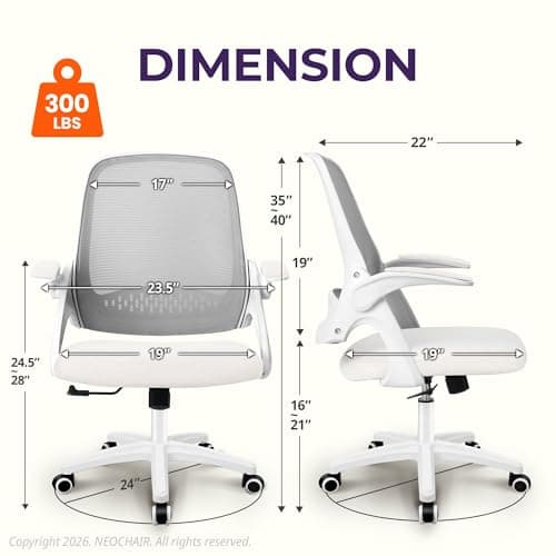 NEO CHAIR Office Desk Gaming Ergonomic Computer Chair with Lumbar Back Support Adjustable Height Swivel Rolling Wheels Flip-up Arms Mesh Chair for Home Vanity (Ivory)