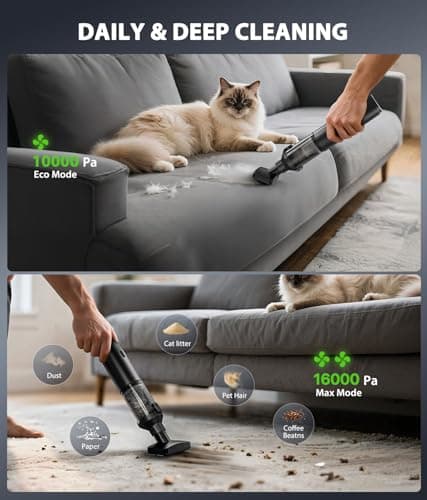 Car Vacuum Portable Cordless Handheld Vacuum Cleaner 4-in-1 Mini Cordless Vacuum with 2 Suction Modes and 16800pa Suction Power Blowing & Inflating 2 Modes Handheld Vacuum for Car, Desk, Keyboards