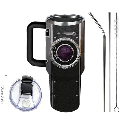 Photographer Gifts for Women Men Tumbler with Handle Straws 40oz Photography Lovers Camera Lens Coffee Cup Mugs, Cool Photographers Birthday Christmas Gifts