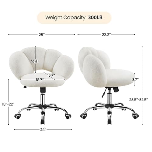 Yaheetech Boucle Upholstered Desk Chair Cloud-Shaped Vanity Chair Adjustable Home Office Computer with Rolling Wheels for Living Room, Bedroom White