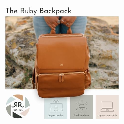 Ruby Camera Backpack – Sleek, Durable Vegan Leather Bag with Gear Dividers, Laptop Compartment, and Side Access for Cameras & Gear, Brown