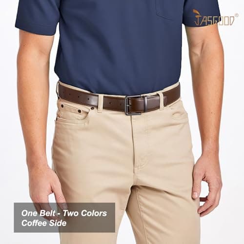 JASGOOD Men's Belt, Reversible Leather Belts for Men for Dress Pants, One Reverse For 2 Sides Casual Belt