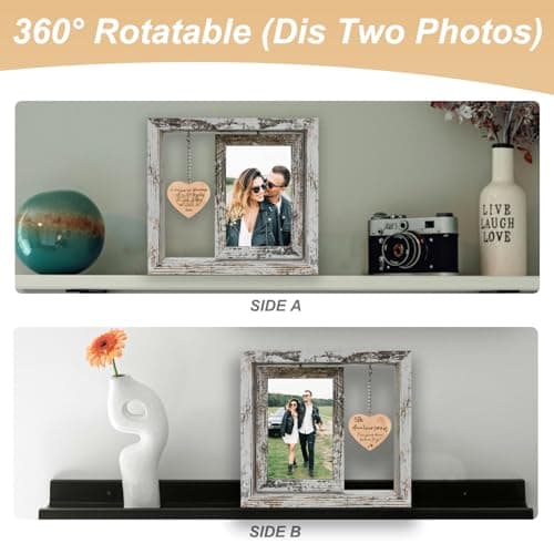 5 Year Anniversary Rotating Picture Frame for Her, Wood 5th Wedding Anniversary Photo Frame gifts for Wife Husband Him Couple, Display 2 6x4