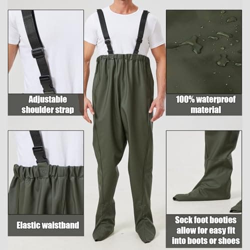 Pfeibk Men's Fishing Waders, Lightweight Breathable Chest Waders for Men, Waterproof Fly Fishing Waders