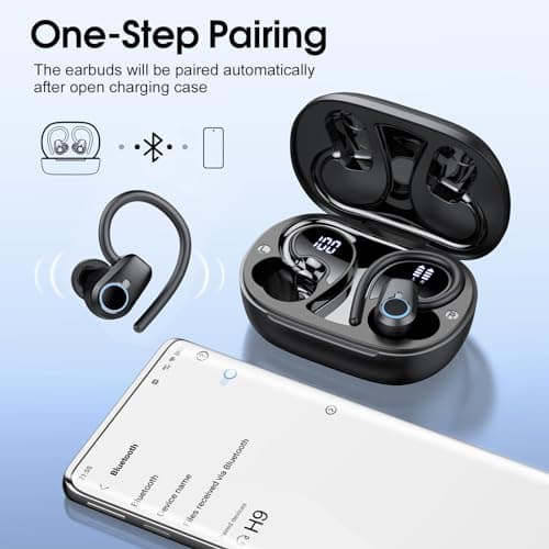 Wireless Earbuds, 2023 Bluetooth Headphones 5.3 Sport, 50H Ear buds with Earhooks, Dual LED DisplayBluetooth Earbuds, Deep Bass Stereo Noise Cancelling Headphones, IP7 Waterproof Running Earphones
