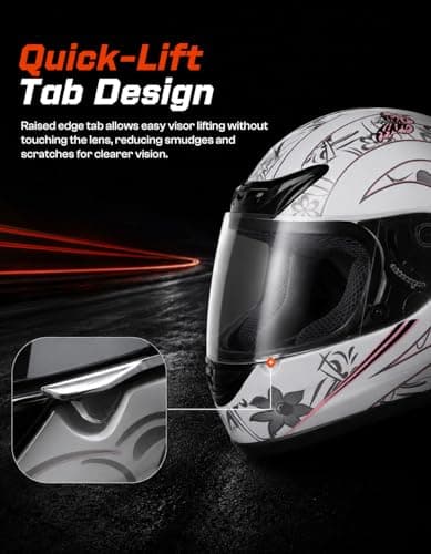 TCMT Full Face Motorcycle Helmet for Adults Men Women, Lightweight Polycarbonate Street Bike Dirt Bike Helmet with Anti-Scratch Mirror Shield and Removable Liner, DOT Approved