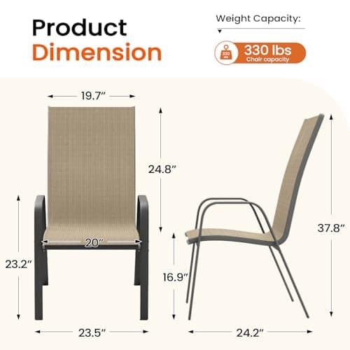JEAREY Patio Dining Chairs Set of 4, Outdoor Stackable Dining Furniture Set, All Weather Dining Set for Lawn, Garden, Poolside, Beige