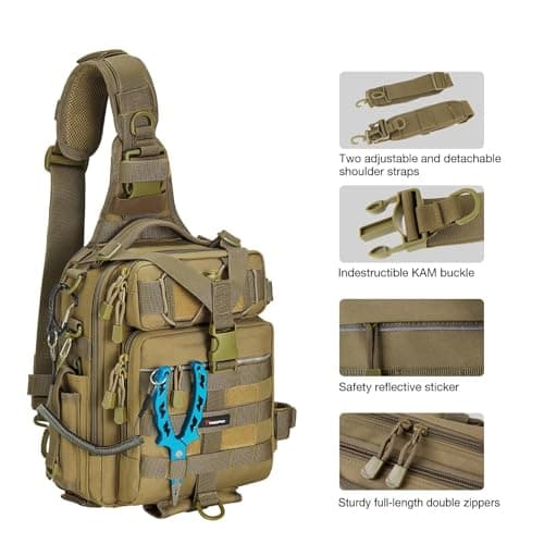 Piscifun Fishing Backpack with Rod Holder, Lightweight Sling Bag Storge Gear and Equipment