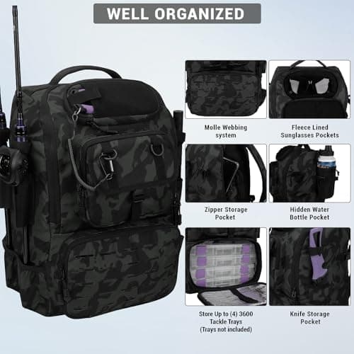 onedayHI Fishing Backpack with Rod Holders,40L Large Water-resistant Fishing Tackle Bag with Cooler,Tackle Box Backpack