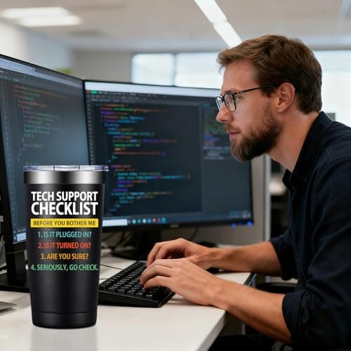 SpenMeta Tech Gifts for Men - Christmas, Birthday Gifts for IT Techies Guys, Geek, Computer Programmer - 20oz Tech Support Checklist Tumbler Cup