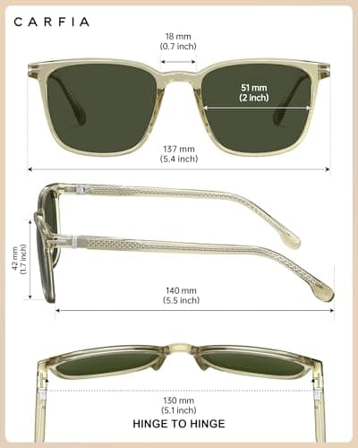 CARFIA Classic Polarized Sunglasses for Men UV400 Protection, Flexible Acetate Shades with Core Wire Design CA31238