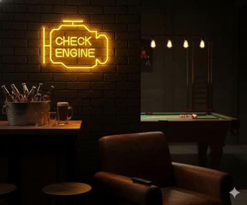 Check Engine Light Neon Sign for Man Cave Decor, LED Garage Wall Art, Funny Gifts for Dad & Car Guys, Man Cave Auto Repair Shop Mechanics Workshop Sign, USB Powered(15.7x11.8in,Yellow) B0BK972XV2