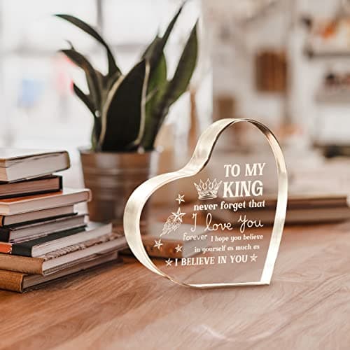 Gifts for Boyfriend, I Love You Gifts for Him, Men's Anniversary Heart Shaped Acrylic Block - Christmas Birthday Gifts for Him Boyfriend Husband, Valentines Day Gifts