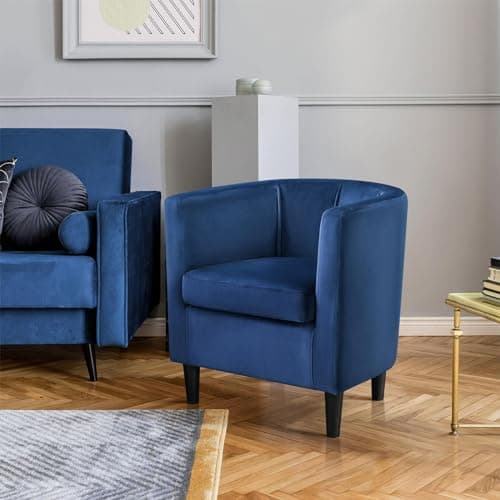 Yaheetech Velvet Accent Chair, Modern and Comfortable Armchairs, Upholstered Barrel Sofa Chair for Living Room Bedroom Waiting Room, Blue