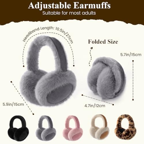 Clothirily EarMuffs for Women, Faux Fur Warm Ear Muffs for Winter, Foldable Winter Ear Covers, Fuzzy Ear Warmers for Women