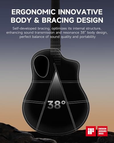 Donner Acoustic Guitar Kits for Beginners & Intermediate Learners - 38" Travel Guitar with Carbon Fiber Top, Wooden Back & Sides, Case, Strap, Steel-Strings, RISING-G1 (Gloss, Brown)