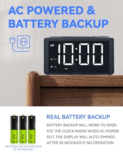 Digital Alarm Clock Radio with AM/FM Radio, Presets, Scan, Dual Weekday/Weekend Alarms, Snooze, Sleep Timer and Dimmable White LED Display for Bedroom, Living Rooms, Kitchens, Offices, etc (White)