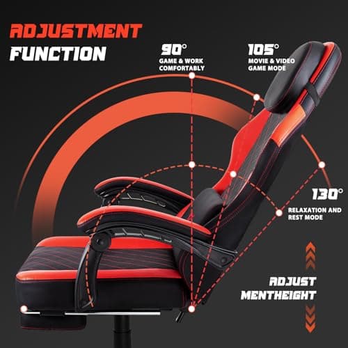 VITESSE Ergonomic Video Gaming Chair for Adults, 400 lbs PC Computer Chair, Racing Office Chair, Silla Gamer Height Adjustable Swivel Chair with Lumbar Vibration Support and Headrest(Red)