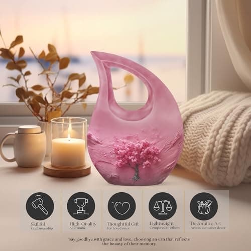 Pink Flower Tree Burial Keepsake Urns for Adult Male & Female Ashes, Drop Handcrafted Cremation Urn for Human Ashes, Remembrance Gift for Loss, Burial Cremains Containers (3 Inch) B0FJDJ42BH