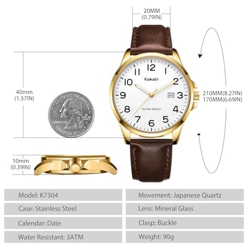 Kakabi Watch for Men, Fashion Minimalist Wrist Watch Waterproof Quartz Analog Date with Leather Strap