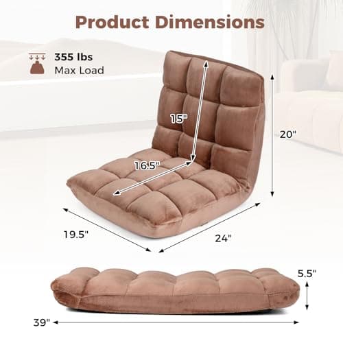 COSTWAY Floor Chair, Video Gaming Chairs with Back Support, Adjustable 14-Position, Alloy Steel Frame, Lazy Sofa Lounge Recliner for Adults Kids (Tan)
