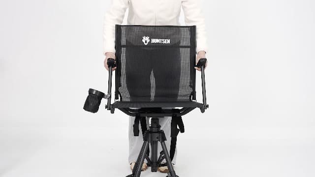 HUNTSEN 360° Silent Swivel Hunting Chair for Blinds - Stable Portable Ground Blind Chair Adjustable 4 Legs & Seat Height Folding Outdoor Fishing Seat with Anti-Sink Feet Armrest - Supports 330lbs