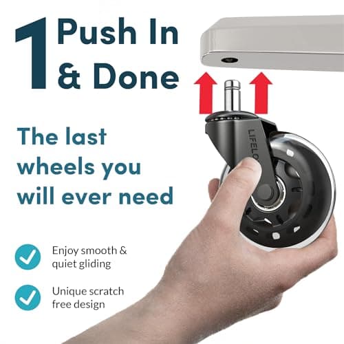 Lifelong Office Chair Wheels Replacement Rubber Chair Casters Safe for Hardwood Floors and Carpet, Set of 5, Heavy Duty Casters for Chairs Desks to Replace Office Chair Mats - Universal Size
