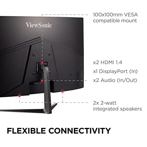 ViewSonic VX3218C-2K 32 Inch 1440p Curved Gaming Monitor, 180Hz and 1ms for Smooth Gameplay, FreeSync Premium and Eye Care Technology for Smooth Visuals, HDMI, and DisplayPort Inputs