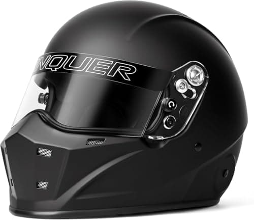 Conquer Snell SA2025 Approved Full Face Auto Racing Race Car Helmet - Adult | Men | Women | - Black / White / Silver