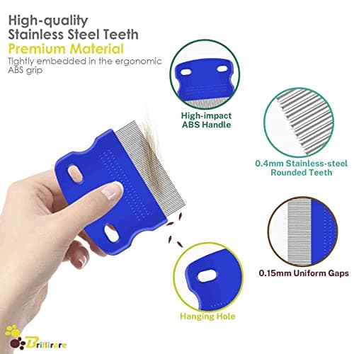 BRILLIRARE 4 Pack Flea Lice Comb, Stainless Steel Dog Cat Grooming Combs with Rounded Teeth, Double Sided Professional Pet Tear Stain Remover, Dematting Tool for Small, Medium & Large Pets