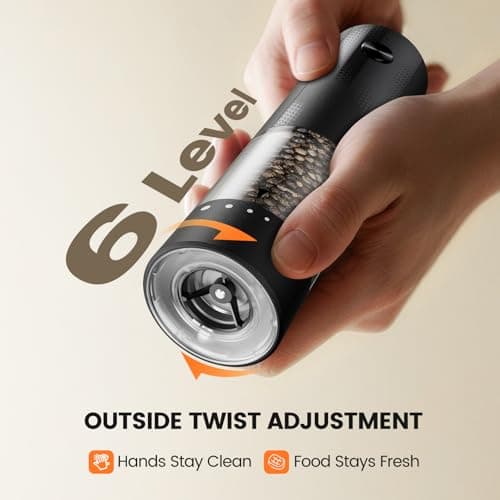 Electric Salt and Pepper Grinder Set - Rechargeable Automatic Salt and Pepper Shakers, Kitchen Appliances with External Adjustable Coarseness, Larger Hopper for Cooking, Home Gifts(2 Pack,Black/White) B0FJQ6SLKC