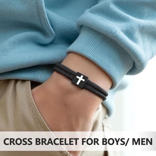 UNGENT THEM Men Adjustable Rope Cross Bracelet - Easter Christmas Christian Baptism Birthday Gifts for Teens