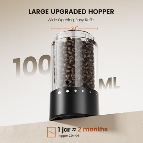 Electric Salt and Pepper Grinder Set - Rechargeable Automatic Salt and Pepper Shakers, Kitchen Appliances with External Adjustable Coarseness, Larger Hopper for Cooking, Home Gifts(2 Pack,Black/White) B0FJQ6SLKC