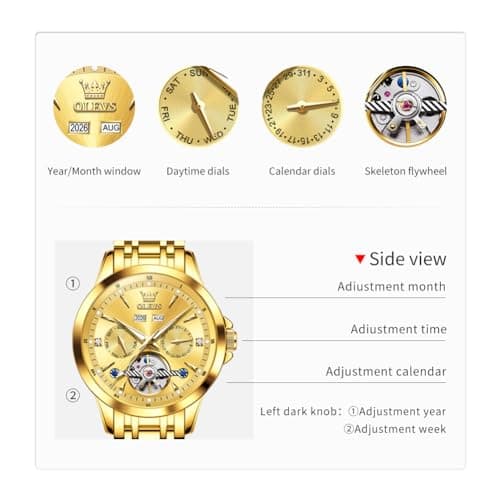 OLEVS Automatic Watches for Men Luxury Skeleton Multi-Function Mechanical Watch Self Winding Date Waterproof Luminous Mens Watch